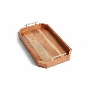 Plateau rond en bois d'acacia au design élégant avec couteau et épandeur en acier inoxydable, plateau de service décoratif moderne pour la cuisine - Product Image 6