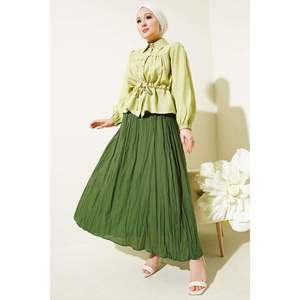 Jupe froissée à taille élastique Kaki - Product Image 1