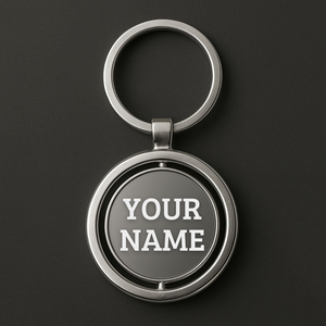Porte-clés rotatif en métal personnalisé avec nom et logo imprimés pour usage professionnel - Product Image 3