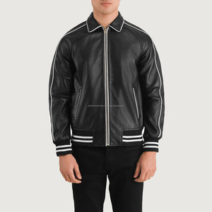 Veste en cuir véritable pour homme, style bomber, en cuir de vachette, avec logo personnalisé, avec votre propre marque, à prix avantageux. - Product Image 1
