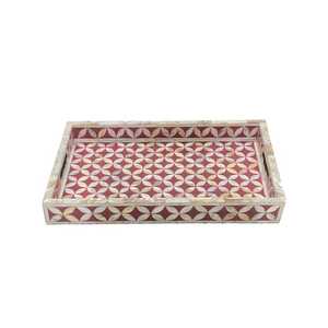 Ensemble de plateaux de luxe arabes faits à la main et personnalisables avec incrustation de nacre et coquille de capiz rouge, vaisselle multifonctionnelle décorative - Product Image 1