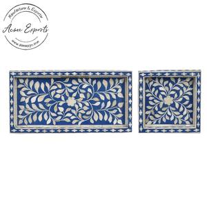 Juego de 2 bandejas de incrustaciones florales hechas a mano Diseño elegante de mármol blanco y negro Perfecto para servir o exhibir artículos - Product Image 6