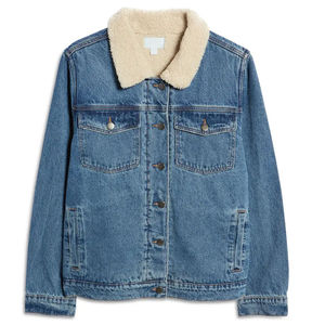 Veste en jean pour femme 100% coton avec col boutonné, écologique, imperméable, ample, décontractée, manches longues, style vintage - Product Image 1