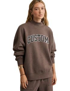 Sweat-shirt à col roulé en molleton French Terry pour femme, broderie sur le devant, anti-froissement, séchage rapide, respirant, écologique - Product Image 1