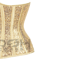 Corset sous le buste à paillettes dorées respirantes personnalisées, Bustier à armatures scintillantes à haute compression, Corset à paillettes brillantes