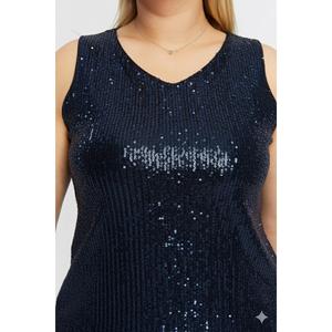 Pul payetli buyuk beden sifir Kol lacivert bluz - Product Image 2
