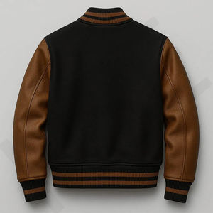 Veste universitaire pour homme faite à la main, noire et marron |   Étui en cuir classique - Product Image 6