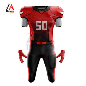 Uniformes de football américain personnalisés rouge et noir | 100% Polyester 180 GSM | Ensemble maillot et pantalon de sport sublimé - Product Image 2