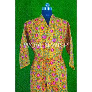 100% chaqueta Kimono de algodón hecha a mano para mujer patrón Argyle acolchado cuello en V transpirable tejido de ganchillo en relieve encaje verano - Product Image 3