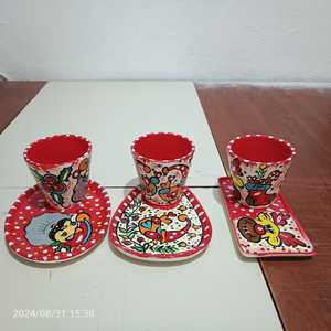 DOUBLE HAND-PAINTED HANDMADE VINTAGE CLASSIC CERAMIC TURKISH COFFEE MUG SET TRAY FRUIT PATTERN PARTY DISHWASHER SAFE DAFNI <b>BIG</b> - Product Image 5