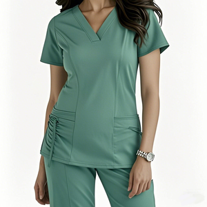 Premium Quality Solid Top Nurses Medic <b>Scrub</b> Breathable Anti-Wrinkle Cotton Polyester Pockets Twill <b>Scrub</b> Uniforms Spandex - Product Image 3
