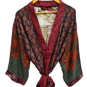 ชุดกิโมโนผ้าไหมลายดอกแบบวินเทจชุดส่าหรีเสื้อคลุมปาร์ตี้ชายหาดผ้านุ่มงานแฮนด์เมดสไตล์อินเดียเสื้อคลุมผ้าไหมสไตล์อินเดีย2025ล่าสุด - Product Image 1