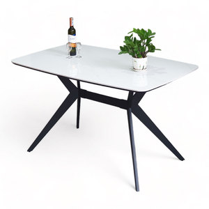 Modern Style 130x80cm Rectangular <b>Dining</b> <b>Table</b> with Tiled Top and Rounded Iron Legs Stable and Assembled BA68185 - Product Image 1