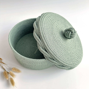 Classic Decorative Cotton <b>Rope</b> <b>Basket</b> Round Shape Handmade Double Color Finished Home Storage <b>Basket</b> With Lid Attractive Product - Product Image 6