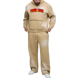 Ensemble de survêtement décontracté pour homme, coupe ample, en coton doux et respirant, style streetwear, effet délavé soleil. - Product Image 1