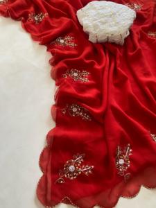 Diseñador indio más moderno elegante color rojo Sari último exclusivo comprado con frecuencia Sari fiesta ropa festiva ropa de novia - Product Image 2