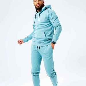 Conjunto de sudadera con capucha y pantalones de chándal de lavado ácido de peso pesado Chándales vintage en blanco liso para hombres - Product Image 1