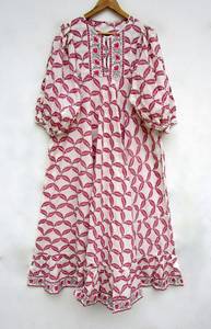 Dernières tendances en coton imprimé cachemire pour femmes robe longue trapèze jaune safran-robes longues bohème à manches longues pour l'été - Product Image 6