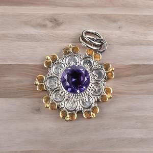 Iolite Pendant Sterling Silver Two-Tone 24K Gold Plated Minimalist Gemstone Jewelry Gift for Women & Children's Elegant Unique - Product Image 3