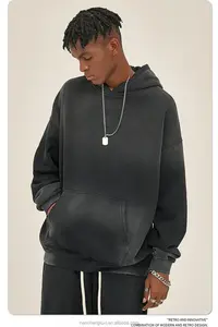 Sweat à capuche vintage à lavage acide avec logo brodé personnalisé OEM, patch délavé, coupe évasée, poids lourd - Product Image 5