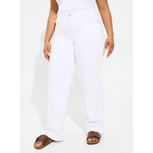 กางเกงยีนส์สีขาวเอวสูงสำหรับผู้หญิงซิปตรงผ้าฝ้าย100% เป็นมิตรกับสิ่งแวดล้อมระบายอากาศได้ดีขนาดพิเศษ - Product Image 2