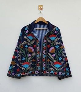 Veste en coton brodée florale bohème, col rabattu, manches longues, vêtements d'extérieur décontractés, grande taille, vêtements d'automne pour adultes - Product Image 1
