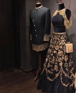 INDIAN/PAKISTANI DESIGN of ZARI EMBROIDERY on BLACK <b>BLOUSE</b>,LEHENGA WITH STYLISH SHERWANI WITH PANT for PARTYWEAR/WEDDING@2024 - Product Image 1
