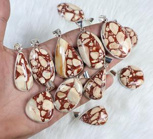 Venta al por mayor estilo bohemio Natural Mookaite Jasper colgante plateado bisel ajuste para reventa - Product Image 3