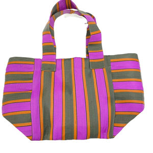 Sacs fourre-tout cosmétiques de plage en nylon recyclé personnalisés écologiques Pochettes à provisions tissées à rayures à la mode avec fermeture éclair réutilisable - Product Image 1