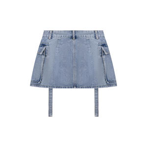 Hot Sale Custom Design Women Casual Button-Up Straight <b>Knee</b>-<b>Length</b> Denim <b>Skirt</b> <b>Summer</b> Washed 100% Cotton Fabric Quick Embroidery - Product Image 2