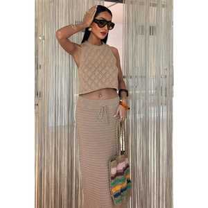 Ensemble en tricot ajouré respirant avec détail croisé dans le dos 10097 - Product Image 5