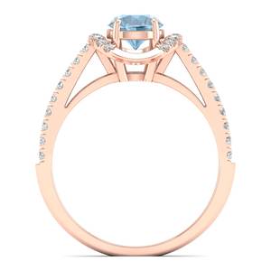 Bague Halo en Or Rose 14K avec Aquamarine Ronde de 0,84 Carat Certifiée IGI, Bijoux en Diamant pour Femme - Prix de Gros REYES - Product Image 4