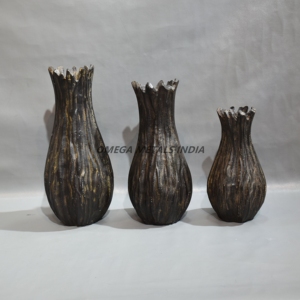 Handcrafted Decorative Metal <b>Vases</b> in Distressed <b>Black</b> with Artistic Floral Inspired Shape for Stylish Home and Office Spaces - Product Image 2