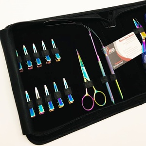 Arc-en-ciel multicolore Premium Microlink Hair Tools Set Kit de formation d'extension de cheveux avec logo personnalisé avec ruban adhésif dans un étui à pinces ciseaux - Product Image 5