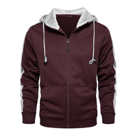 Conjunto Deportivo Casual para Hombre, Color Granate, con Sudadera con Cremallera Completa y Pantalones Jogger |   Ropa Deportiva Transpirable 100% Algodón con Franja Lateral Blanca