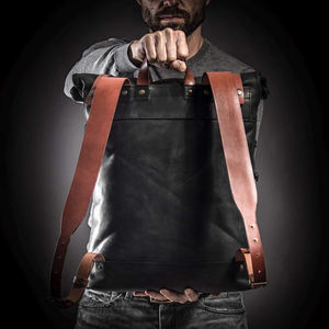 Leather <b>Backpack</b> Computer Roll Top Men Christmas Gift Rolltop LRTB-0084 - Product Image 2