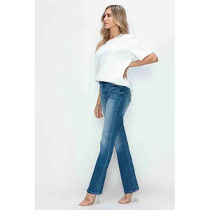 Jeans de Mezclilla Transpirables para Mujer, Corte Bootcut, Talle Alto, Estilo Desgastado, con Bolsillos, de Ajuste Ajustado a Holgado, Marca Bytos - Product Image 2