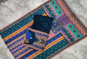 Conjunto de 3 piezas de traje de seda estampado Maslin para mujer más vendido con Kurta Penti y Dupatta para boda india y pakistaní Precio de exportación - Product Image 3