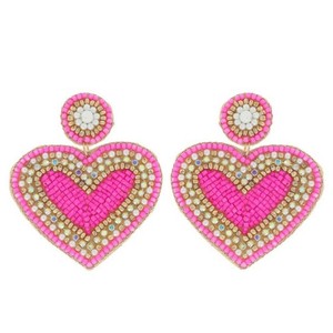 Classic Embroidered Heart Statement <b>Earrings</b> Seed Bead Heart Cluster <b>Tassel</b> Handmade India for Weddings Parties Engagement Gifts - Product Image 4