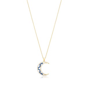Collar con Colgante de Piedra de Zafiro en Forma de Luna Creciente, Plata 925, Joyería Artesanal Turca, Venta al por Mayor - Product Image 1