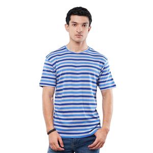 Camiseta clásica de cuello redondo a rayas azul marino y blanco para hombre, de manga corta Camiseta cómoda de algodón suave para uso diario para hombre - Product Image 1