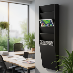 Organisateur de magazines en polystyrène noir avec 6 compartiments - PAPERFLOW 23,6 x 71,2 x 8,3 cm pour brochures DIN A4 - Product Image 3
