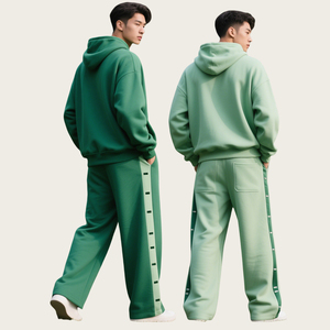 Conjunto de Sudadera con capucha de algodón de gran tamaño con estampado de logotipo personalizado para hombre, chándales de felpa con forro polar, chándales de colores contrastantes con características reversibles - Product Image 3