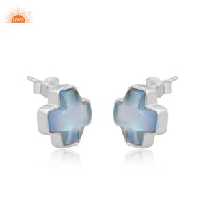 Nuevo diseño de tendencia Plata de Ley 925 Natural Aurora Opal Sky Gemstone Stud Pendiente para mujer Fabricante de joyería personalizada - Product Image 3