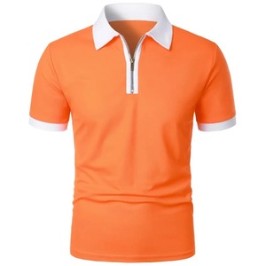 Polo d'été de couleur unie pour hommes T-shirts à manches courtes et fermeture éclair pour hommes Lapel Breathable Sweat Wear Large Size Lightweight Tops - Product Image 1