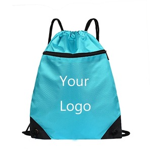 Custom Logo Large Size Nylon Drawstring <b>Gym</b> <b>Bag</b> with Zipper Pockets Waterproof Sports Backpack for <b>Women</b> and Men - Product Image 1