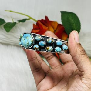 Mohave Turquoise Cuff in Sterling Silver Silver 925 Cuff for Sale Silver <b>Bracelet</b> in Turquoise - Product Image 4