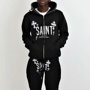 Fabricants d'usine, sweats à capuche avec fermeture éclair pour hommes, sweats à capuche avec fermeture éclair, vêtements streetwear lourds, logo personnalisé, impression bouffante 3D, capuche pour hommes - Product Image 3