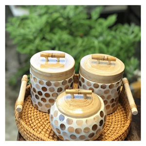 Various Colored Round Mother-of-<b>Pearl</b> Jar Bamboo Material for Home Decoration Used to Hold Different Types of Dry Nuts - Caryln - Product Image 6