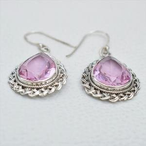 Girls Wedding Fine Jewelry 925 Solid Sterling Silver <b>Dangle</b> <b>Earrings</b> with Rose Quartz Gemstone Fashionable Accessory for Girls - Product Image 3